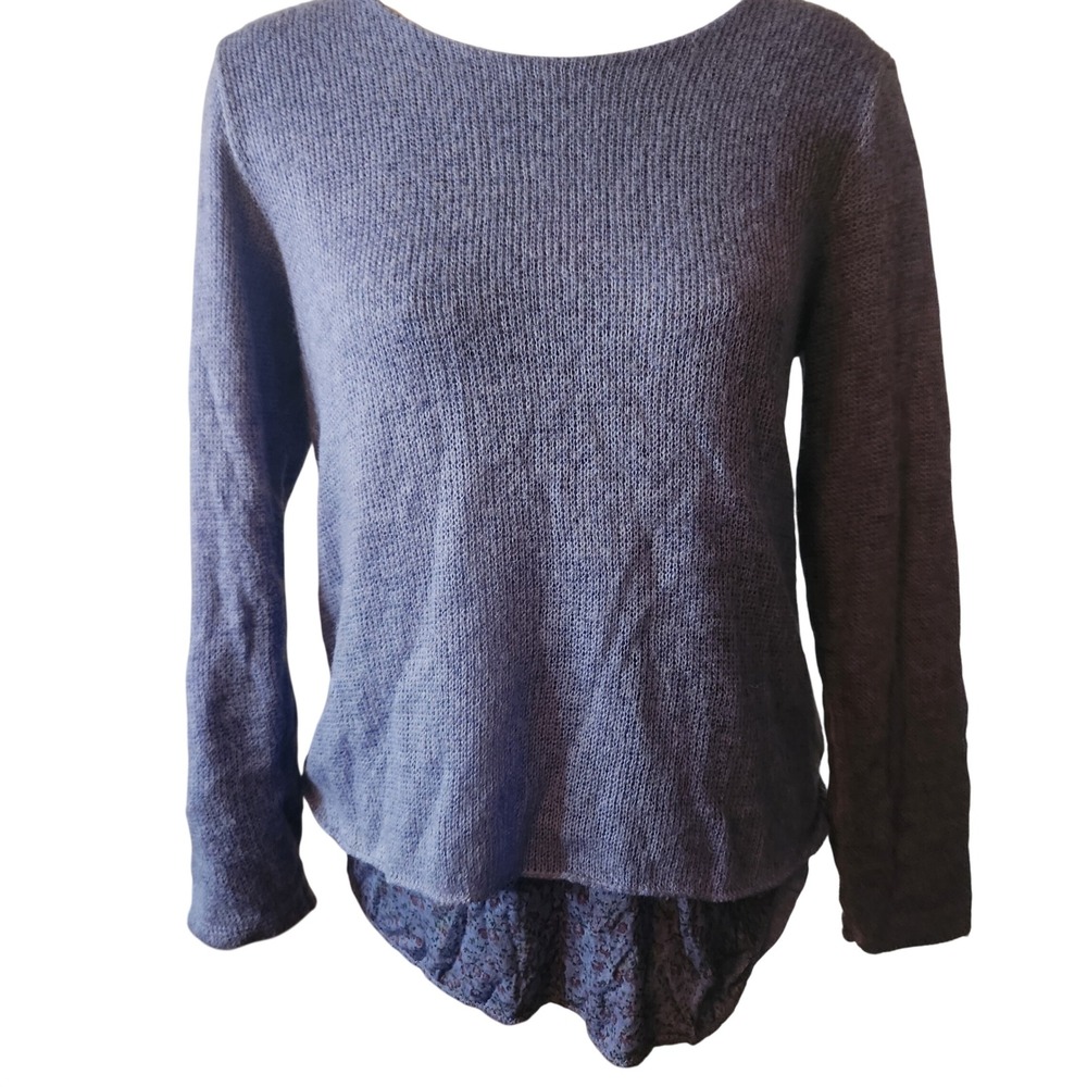 Made in Italy mohair Women's Blue Knit‎ Floral Layered Sweater Size M